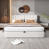 Modern LED upholstered hydraulic bed with USB, storage, and adjustable headboard.