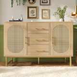 Stylish rattan storage cabinet with adjustable shelves and ample space.