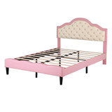 Includes upholstered bed frame, adjustable headboard, wooden slats, and assembly tools.