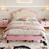 Stylish upholstered bed frame with adjustable headboard and no box spring needed.