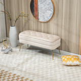 Multifunctional velvet storage ottoman with metal legs, stylish and durable.