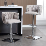 Adjustable height bar stools with 360° swivel and durable silver base.