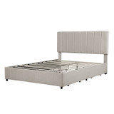 The bed includes a velvet frame, adjustable headboard, and storage drawers.