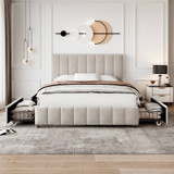 A velvet upholstered platform bed with adjustable headboard, storage drawers, and sturdy support.