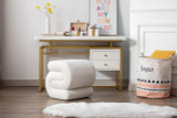 Soft velvet ottoman with comfortable foam, sturdy wooden frame.