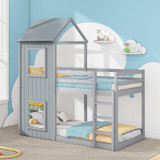 3FT grey treehouse bunk bed with safety rails and ladder.