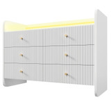 Modern fluted sideboard with drawers, shelves, and RGB LED lighting.