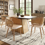 Modern rattan dining chair with PU seat—stylish, comfy, and durable.