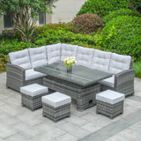 Set Includes:Right 3-Seater Sofa, Left Detachable 3-Seater Sofa, 3 Ottomans, Adjustable Lift Table