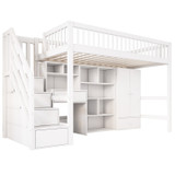 The bed includes a loft frame, built-in desk, wardrobe, reversible stairs with storage drawers.