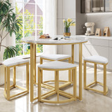 Modern White Dining Set with 4 Velvet Chairs