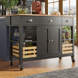 Black Rolling Kitchen Island with Cabinet Drawers