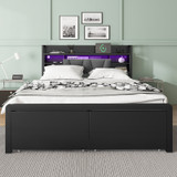 Double Bed Frame with Lights, Charging Ports & Storage
