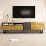 Mid-Century Modern TV Stand with 3-Door Storage & Compartments