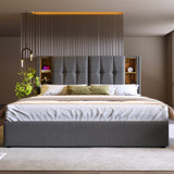 Modern Upholstered Double Bed with Wireless Charging & Hidden Storage