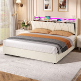 5FT King Lift-Up Linen Storage Bed Frame with LED Charging Headboard 5FT King Lift-Up Linen Storage Bed Frame with LED Charging Headboard