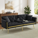Modern Black Two-Seater Sofa Bed with Built-In Cup Holders Modern Black Two-Seater Sofa Bed with Built-In Cup Holders