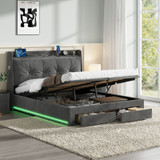 4ft6 Double Grey Velvet Bed with LED & Drawer Storage