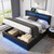 A multifunctional upholstered bed with USB ports, LED lighting, adjustable headboard, and under-bed storage. A multifunctional upholstered bed with USB ports, LED lighting, adjustable headboard, and under-bed storage.