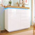 A modern high-gloss chest of drawers with adjustable storage and RGB LED lighting. A modern high-gloss chest of drawers with adjustable storage and RGB LED lighting.