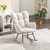 Mid-century modern upholstered rocking chair with ergonomic backrest and wooden base. Mid-century modern upholstered rocking chair with ergonomic backrest and wooden base.