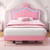 Modern Pink LED Bed Frame with Crown-Shaped Upholstered Headboard Modern Pink LED Bed Frame with Crown-Shaped Upholstered Headboard