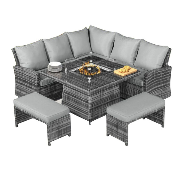 Abrihome 7 Seater Dining Set with  Fire Pit Table