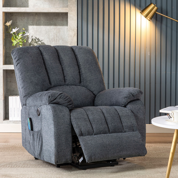Abrihome Electric Power Lift Recliner Chair Sofa with Massage and Heat for Elderly 2 Side Pockets USB Ports Single Recliner Chairs for Living Room Overstuffed Fabric Reclining