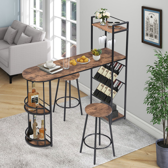 Details of Abrihome Industrial Bar Table Set with 2 Chairs