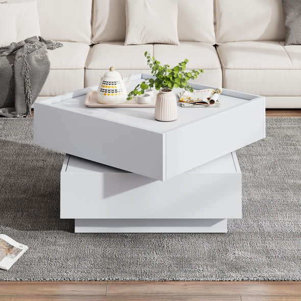 A stylish and functional 360° rotating coffee table with two spacious drawers, perfect for organizing and enhancing your living space.