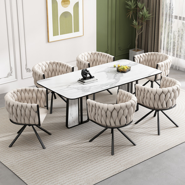 This luxurious velvet dining chair offers 360° swivel, ergonomic design, and durability.