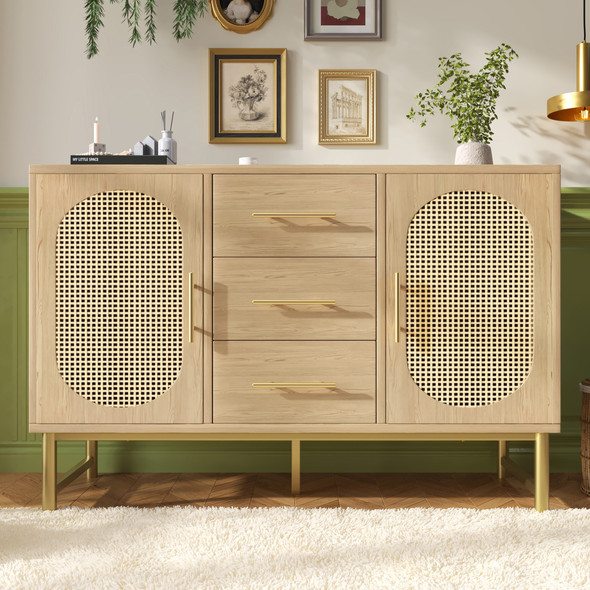 Stylish rattan storage cabinet with adjustable shelves and ample space.