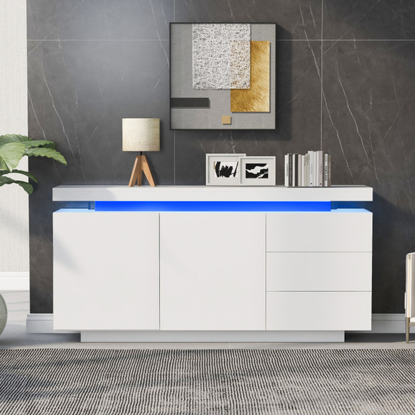 Modern high-gloss sideboard with 16-color LED lights and ample storage.