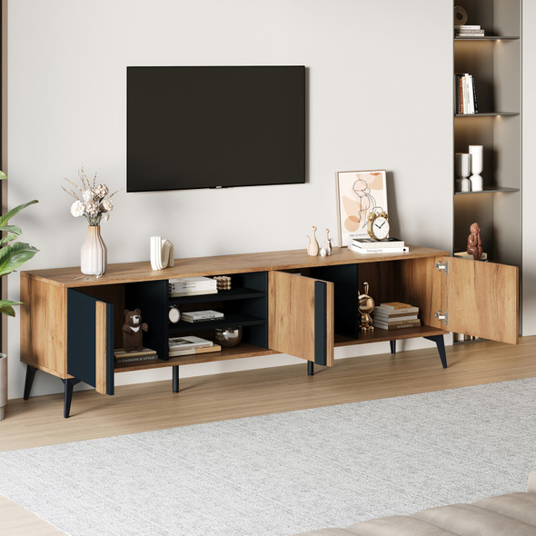 Industrial TV Stand for 80 Inch TV with Cabinets and Open Storage
