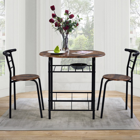 3-Piece Dining Set with Wood Top and Steel Frame for Small Spaces