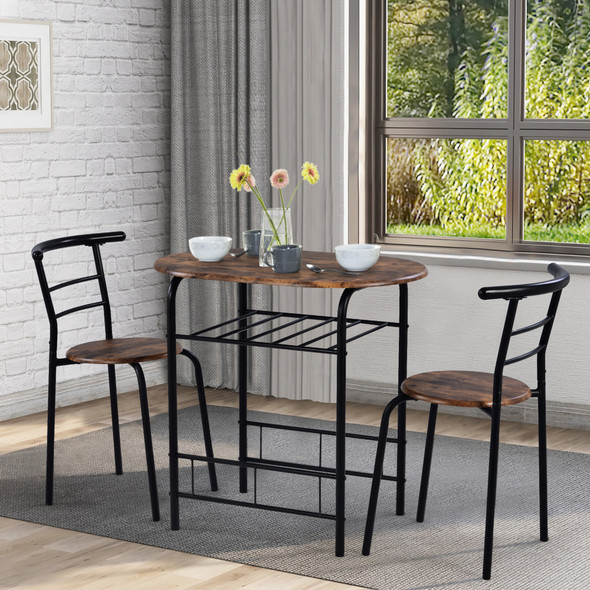 3-Piece Dining Set with Wood Top and Steel Frame for Small Spaces