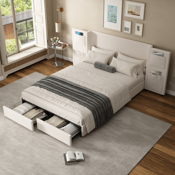 4ft6 Double Upholstered Bed with Storage Drawers 4ft6 Double Upholstered Bed with Storage Drawers