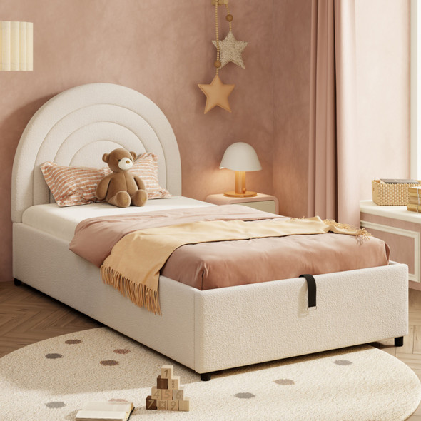 Beige Upholstered 3FT Single Bed with Headboard for Children & Teens