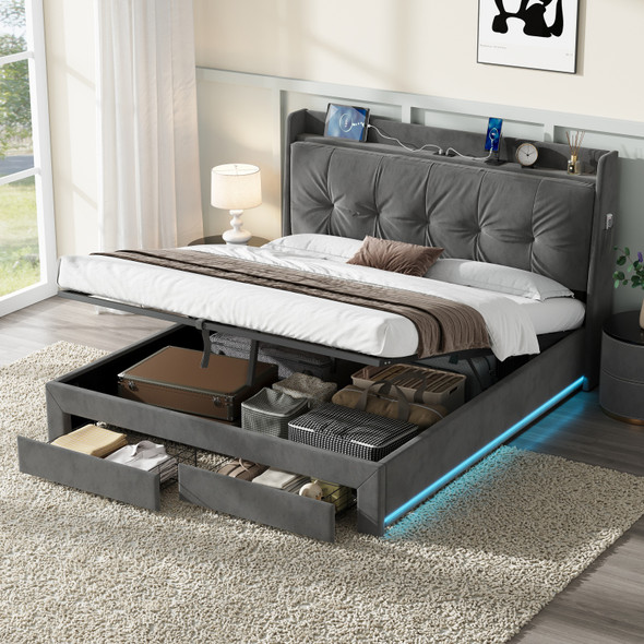 5ft King Hydraulic Ottoman Bed with Storage Drawers & USB Charging Station 5ft King Hydraulic Ottoman Bed with Storage Drawers & USB Charging Station
