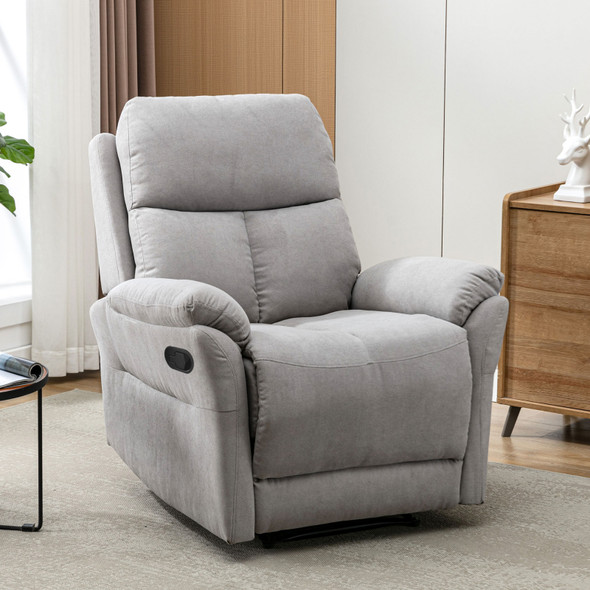 Cozy Fabric Recliner Chair for Elderly with Adjustable Backrest and Side Pockets