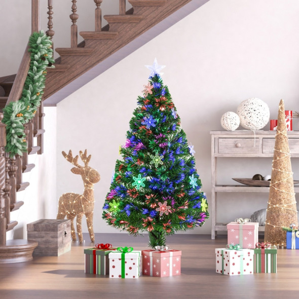 4FT Artificial Christmas Tree with Colourful LED Lights and Snowflake Ornaments
