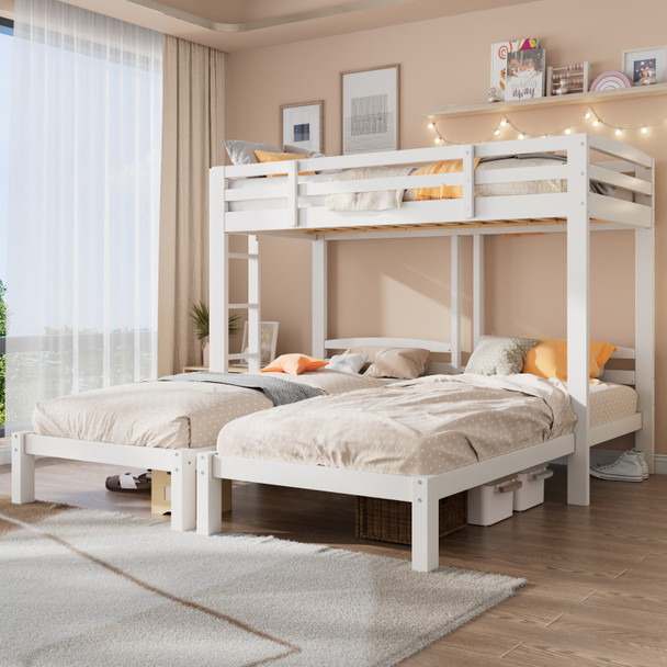 Abrihome Bunk Bed Triple Sleeper with Side Ladder for Children and Teens 3FT