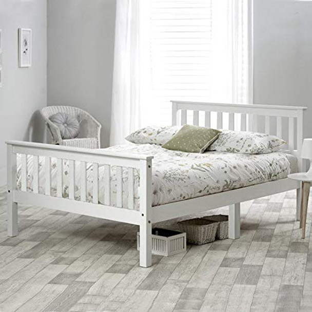 Double Bed Wooden Frame 4ft6 Double Wooden Bed in White For Adults, Kids, Teenagers