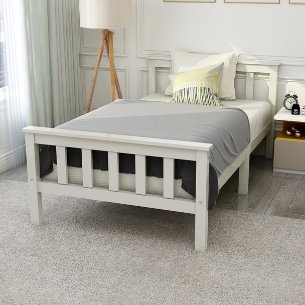 Abrihome White 3ft Solid Pine Wooden Bed Frame