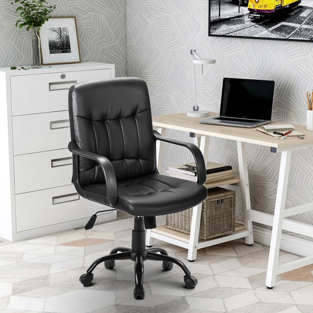 Abrihome High Back Mesh Desk Swivel Chair for Home Office Task Chair Adjustable Height Executive Chair Recline Mesh Seat(Black) (faux leather)