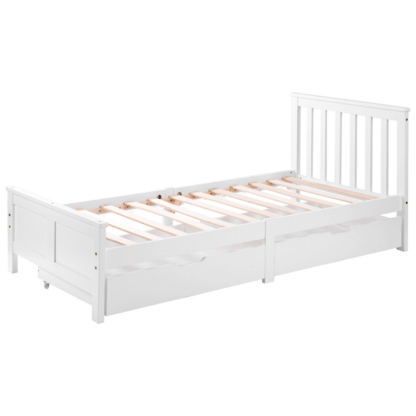 Abrihome Wooden Solid White Pine Storage Bed with Drawers Bed Furniture Frame