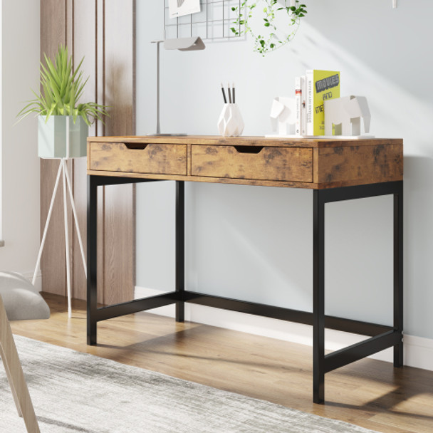 Abrihome Computer Desk Dressing Table with 2 Drawers Work Table Home Office Table Industrial
