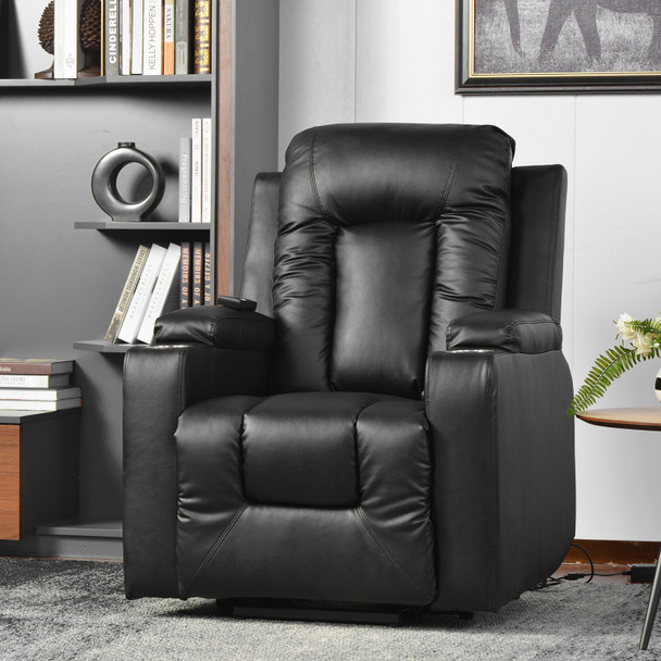 Abrihome Electric Power Lift Recliner Chair Sofa for Elderly, 3 Positions, Side Pockets and 2 Cup Holders, Remote control, Faux Leather