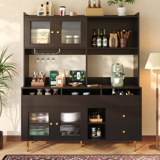 Multi-Purpose Display Cabinet with Glass Doors and Wine Holder