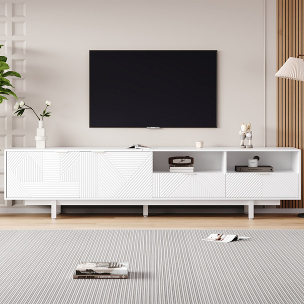 Bohemian TV Stand with Geometric Design Fits 90" TVs